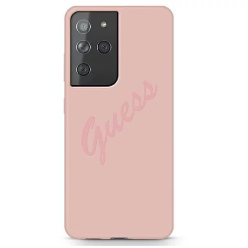 Guess GUHCS21LLSVSPI Big Logo silikonski ovitek za Samsung Galaxy S21 Ultra G998 - roza z napisom