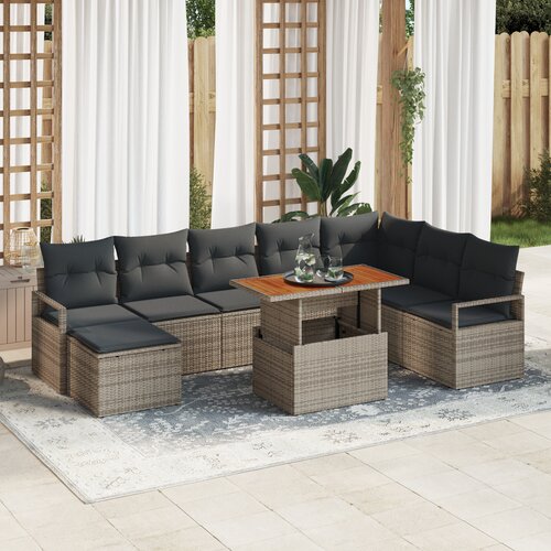 vidaXL 9-delni vrtni kavč set z blazinami siva poly ratan acacia Cene