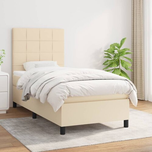 VidaXL Krevet s oprugama i madracem krem 90 x 200 cm od tkanine Slike