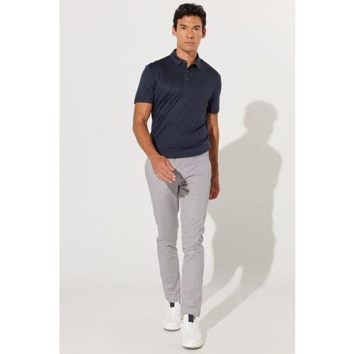 ALTINYILDIZ CLASSICS Men's Gray Slim Fit Narrow Cut Cotton Flexible Comfortable Dobby Trousers Cene