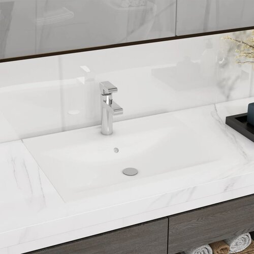 vidaXL Keramični umivalnik pravokoten bel z odprtino za pipo 60x46 cm Cene