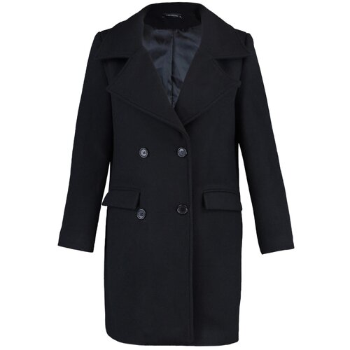 Trendyol Black Oversize Button Closure Stamp Coat Slike