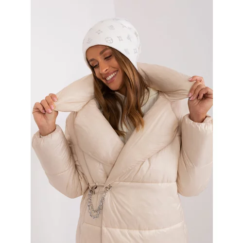 Fashion Hunters Women's winter hat Ecru with rhinestones