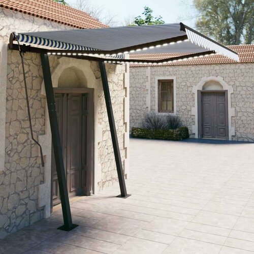  Ročna zložljiva tenda z LED lučkami 3,5x2,5 m modra in bela, (20702492) Cene
