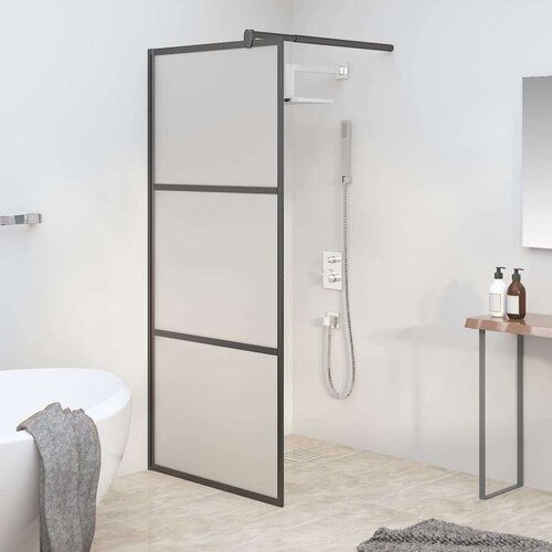 vidaXL Pregrada za tu&scaron; 90x195 cm motno ESG steklo črna Cene