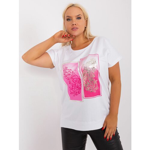 Fashion Hunters White and pink blouse plus size with print Slike