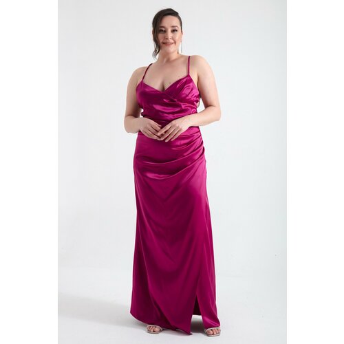 Lafaba Women's Damson Decollete Long Plus Size Evening Dress with Slit Slike