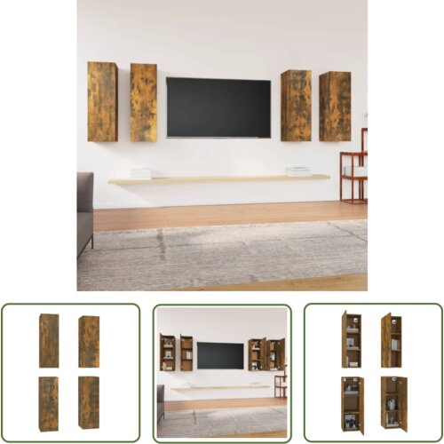 The Living Store TV omarica 4 kosov dimljeni hrast 30,5x30x90 inženirski les - TV Omarica, (21738329) Slike