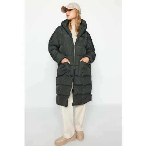 Trendyol Khaki Oversize Hooded Water-repellent Long Inflatable Coat