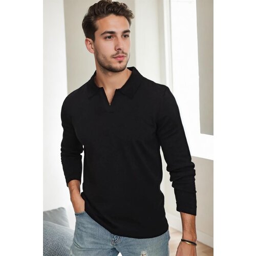 Dewberry 86813 Polo Neck Long Sleeve Knitwear-BLACK Slike