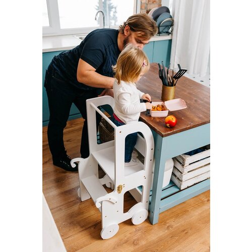 ToddlerInFamily 2v1 MONTESSORI STOL�EK POMAGAL�EK-MOTIV VOZI�EK (VE� BARV)-Bela Cene
