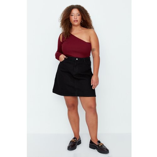 Trendyol Curve Black High Waist A Shape Denim Skirt Cene