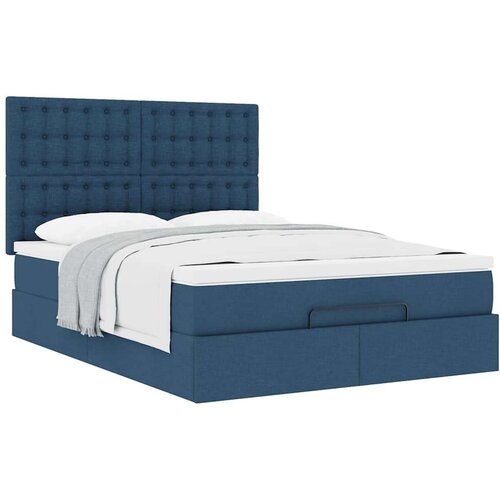 VidaXL otomanski okvir kreveta s madracem plavi 140x200cm od tkanine Slike