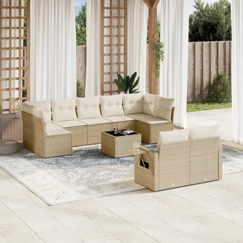  10-dijelni set vrtnih sofa s jastucima bež od poliratana 85 x 62 x 69 cm Cene