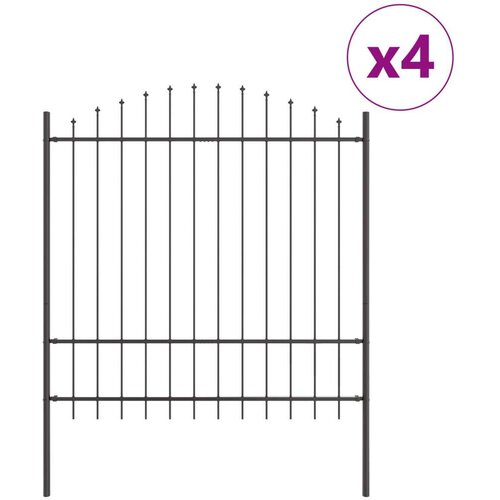 vidaXL ograjni panel s konično obrobo Set 4 Črna Prašno lakirano jeklo Cene