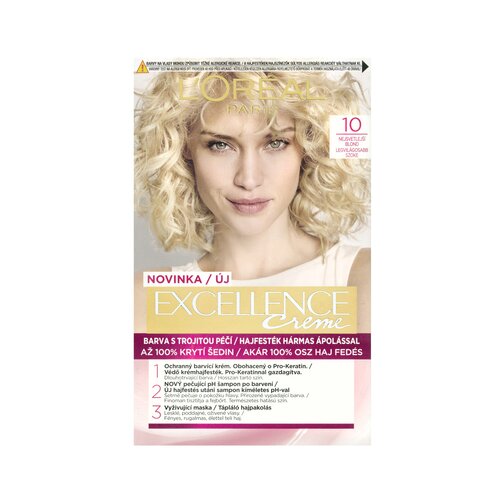 L&amp;acute;Or&amp;eacute;al Paris excellence Creme Triple Protection barva za lase za svetle lase za vse vrste las 48 ml odtenek 10 Lightest Ultimate Blonde Slike