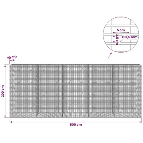  Gabion s žicom debljine 3 5 mm i mrežom 5x2 5 cm 500x20x200 cm - 20 cm 200 cm 500 cm Slike