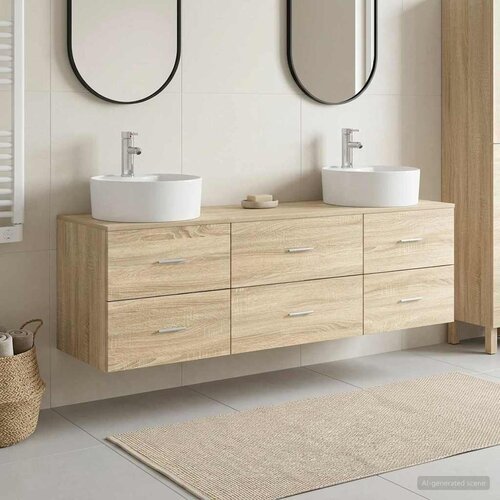  Set ormarića za kupaonicu 3 kom. Hrast sonoma Smeđa 62,5 x 44,5 x 50 cm Slike