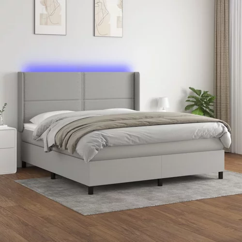  Krevet box spring s madracem LED svjetlosivi 180x200 cm tkanina