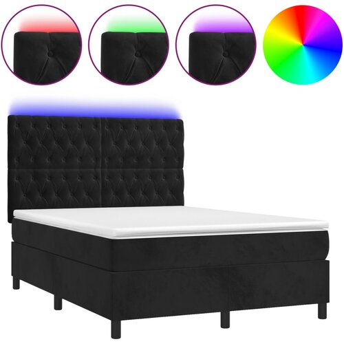 Maison Chic Box spring postelja - Vzmetna postelja z vzmetnico LED črna 140x200 cm žamet SL3267, (21903866) Cene