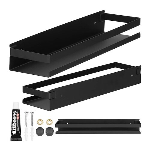 springos Viseča kopalni&scaron;ka polica za tu&scaron; kabino 40x10 cm inox loft črna., (21635465) Cene