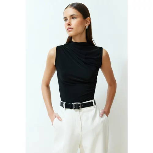 Trendyol Black Zero Sleeve Gathered Formal Stretch Knitted Blouse