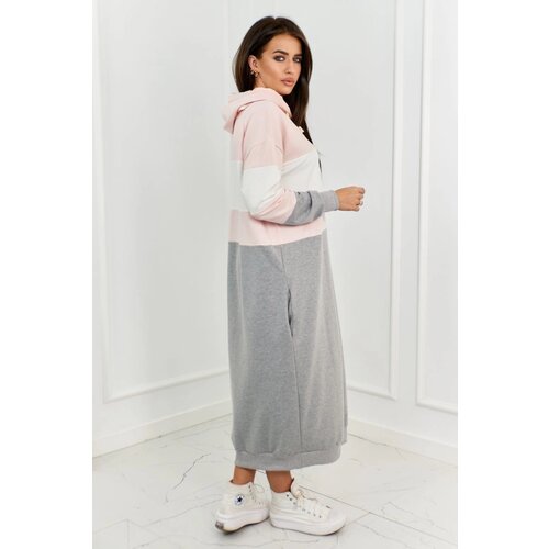 Kesi Three-color hooded dress powder pink + ecru + gray Cijene