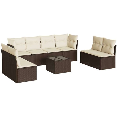 VidaXL 9-dijelni set vrtnih sofa s jastucima poliratan smeđi Slike