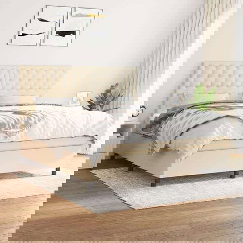  Box spring postelja z vzmetnico krem 160x200 cm blago Slike