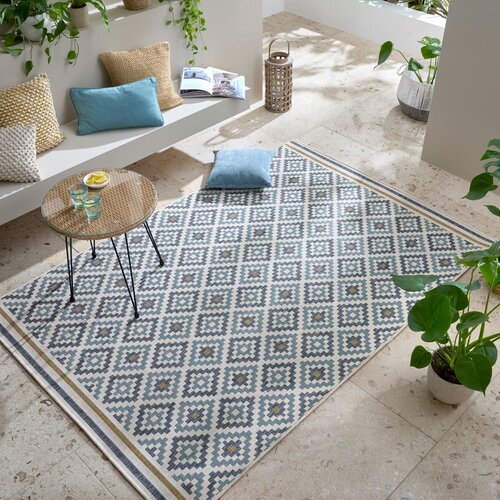 Flair Rugs Rumena/modra notranja in zunanja preproga 120x170 cm Zia Trellis &amp;ndash; Slike