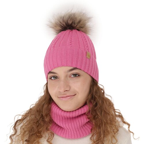 AGBO Girl's winter set: hat and tube scarf black merino wool Mirabel Slike