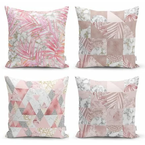 Minimalist Cushion Covers Komplet 4 dekorativnih prevlek za vzglavnik Pink Leaves, 45 x 45 cm