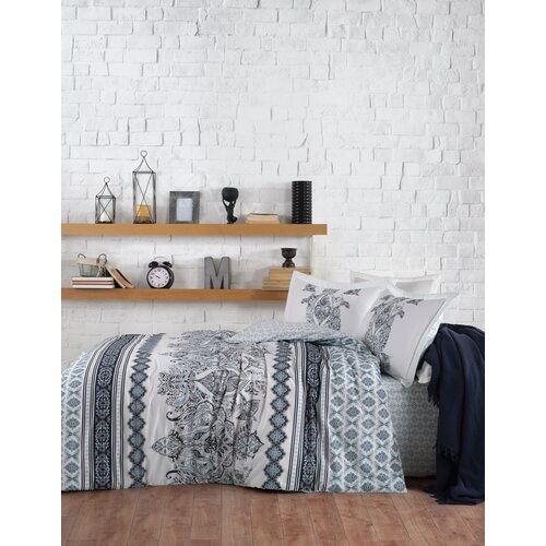 L'essential Maison ligya WhiteBlueDark Blue Ranforce Double Quilt Cover Set Slike