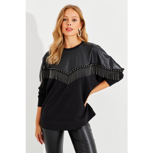 Cool & Sexy Women's Black Faux Leather Block Sweatshirt Cijene