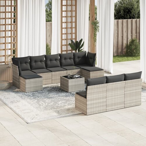 VidaXL 11-dijelni set vrtnih sofa poliratan s jastucima svijetlosivi Slike