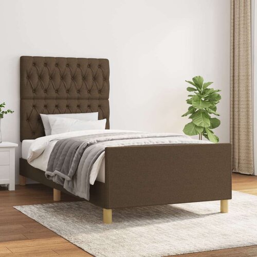  Posteljni okvir z vzglavjem temno rjav 90x190 cm blago, (20906226) Slike
