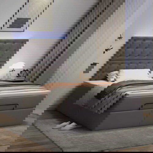 VidaXL Otomanski posteljni okvir z vzmetnico siv 120x200 cm um. usnje Slike