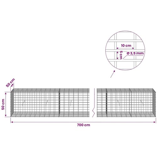  Gabion s žicom debljine 3 5 mm i mrežom 5x10 cm 700x50x50 cm - 50 cm 50 cm 700 cm Slike