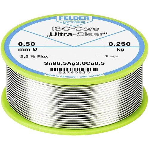 Felder L&amp;ouml;ttechnik felder iso-core &amp;#039;&amp;#039;ultra clear&amp;#039;&amp;#039; SAC305 spajkalna palica tuljava Sn96\,5Ag3Cu0\,5 0.250 kg 0.5 mm, (20428758) Slike