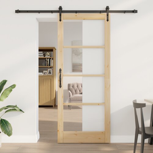 vidaXL Drsna vrata s kompletom opreme 86x211 cm iz trdnega bora, Notranja vrata z steklom 'ORKDAL'86x211x4 cm iz trdnega bora Cene