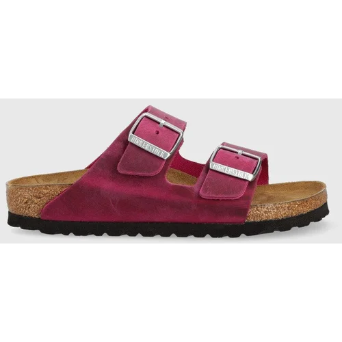 Birkenstock Usnjeni natikači Arizona ženski, vijolična barva