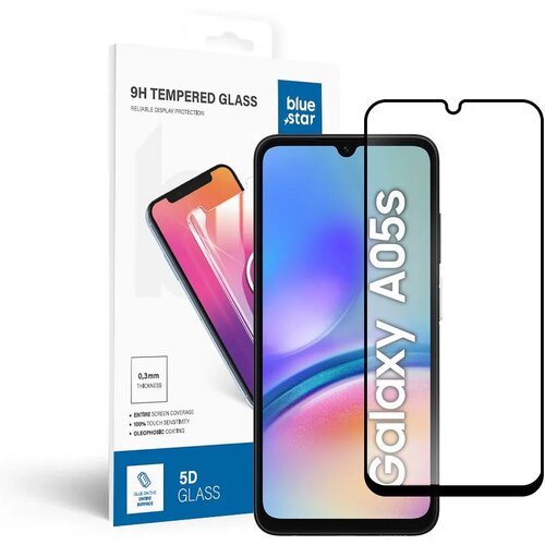 Blue Star 5D kaljeno steklo &ndash; za Samsung Galaxy A05s (popolno lepilo/case friendly) &ndash; črno Cene