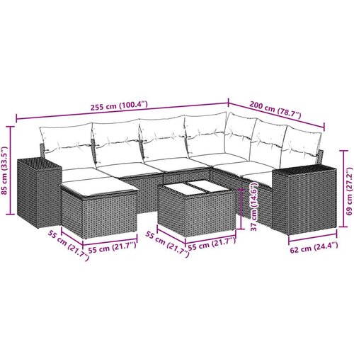VidaXL 8-dijelni set vrtnih sofa s jastucima smeđi od poliratana Slike