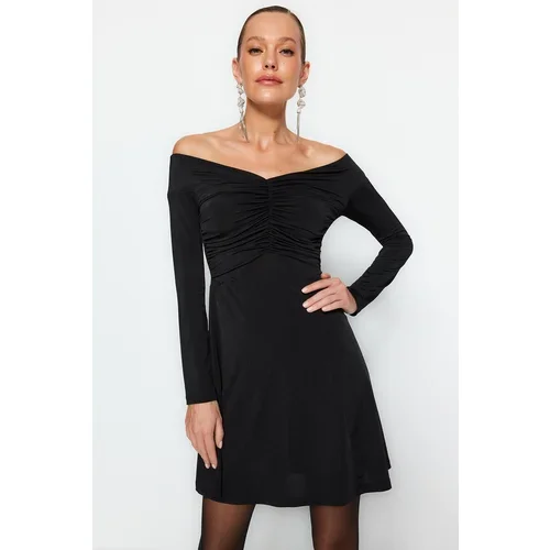 Trendyol Black Evening Dress with Open Waist / Skater Knitted Unlined Evening Dress