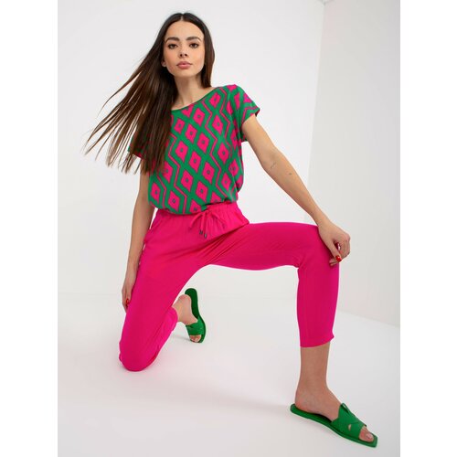 Fashion Hunters Fuchsia summer trousers made of fabric with SUBLEVEL bindings Slike