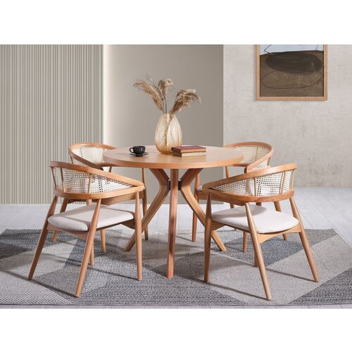 Hanah home vegas - natural natural dining table & chairs set (4 pieces) Cene