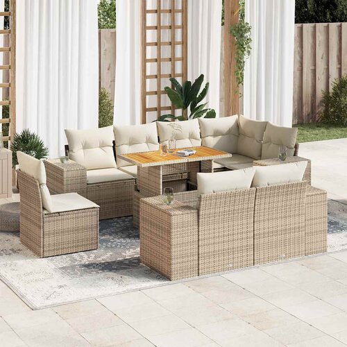 VidaXL 9-dijelni set vrtnih sofa s jastucima bež od poliratana Slike