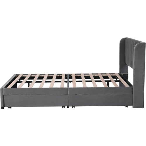 Lumor Postelja 160x200 cm z 2 predaloma &amp;ndash; oblazinjena iz žameta &amp;ndash; moderen slog &amp;ndash; siva, (22151570) Slike