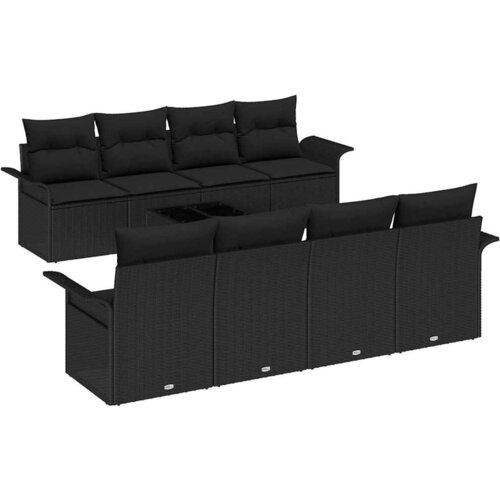 vidaXL set vrtnih sofa od 9 dijelova s jastučićima crni poli ratan, 2-mjestna vrtna sofa s pohranom i jastučićima crna poli ratan Cijene