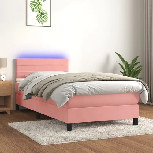  Krevet box spring s madracem LED ružičasti 80x200 cm baršunasti